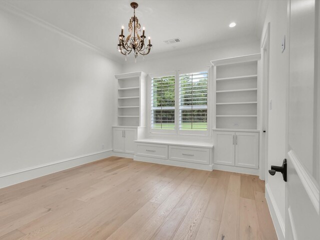 2161 Honey Ln, Celina, TX 75009 - unfurnished dining area featuring light wood-style floors, a chandelier, ornamental molding, baseboards, and recessed lighting