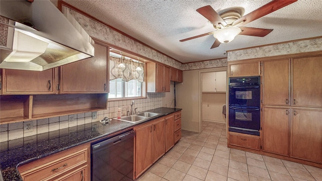 10335 Nolan Dr, Tyler, TX 75709 - kitchen featuring dishwasher, a sink, extractor fan, a textured ceiling, and light tile patterned floors