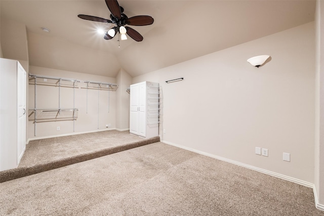 201 Barkley Dr, Hickory Creek, TX 75065 - unfurnished bedroom featuring carpet, lofted ceiling, baseboards, and ceiling fan