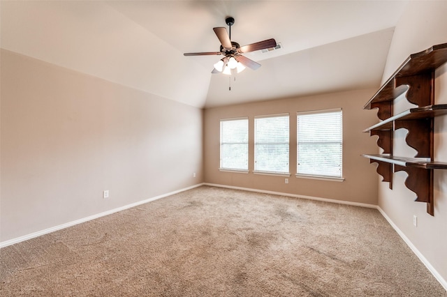 201 Barkley Dr, Hickory Creek, TX 75065 - carpeted spare room featuring vaulted ceiling, a ceiling fan, and baseboards
