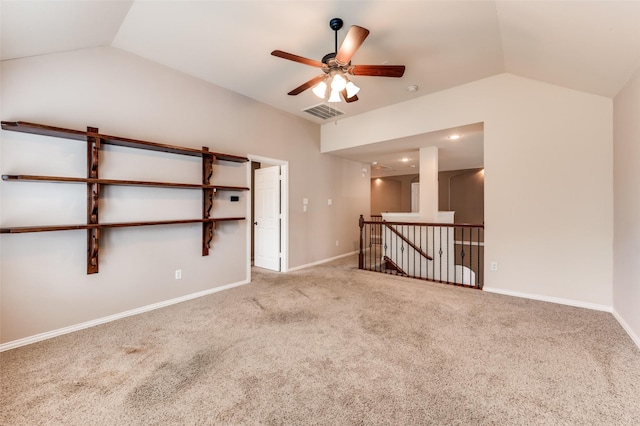 201 Barkley Dr, Hickory Creek, TX 75065 - unfurnished room featuring lofted ceiling, carpet floors, a ceiling fan, and baseboards