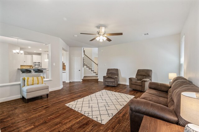 2145 Tartan Trl, Highland Village, TX 75077 - living area featuring wood finished floors, stairway, a chandelier, a ceiling fan, and recessed lighting