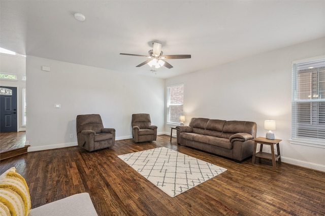 2145 Tartan Trl, Highland Village, TX 75077 - living room featuring wood finished floors, a ceiling fan, and baseboards