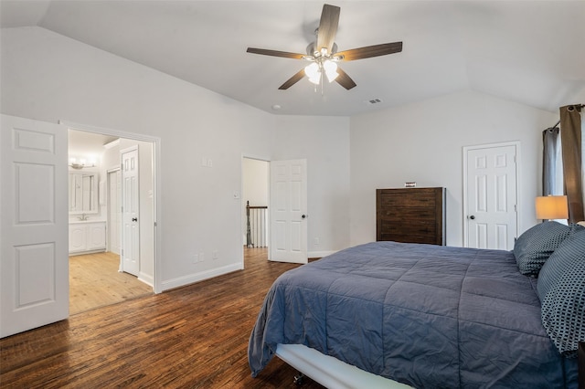 2145 Tartan Trl, Highland Village, TX 75077 - bedroom featuring vaulted ceiling, wood finished floors, baseboards, ceiling fan, and a sink