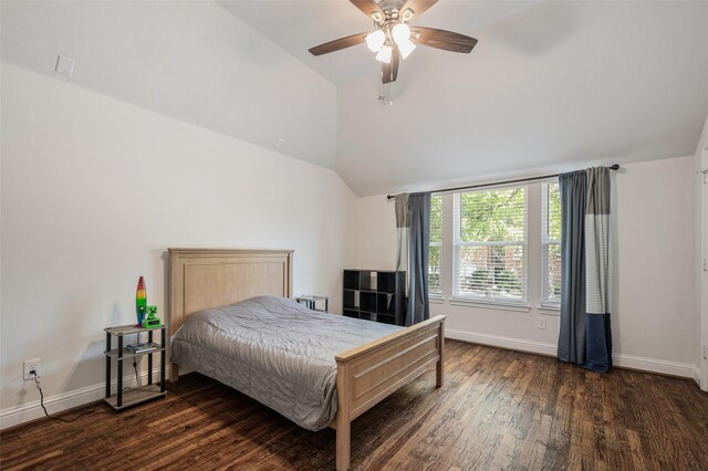 2145 Tartan Trl, Highland Village, TX 75077 - bedroom with vaulted ceiling, wood finished floors, baseboards, and a ceiling fan