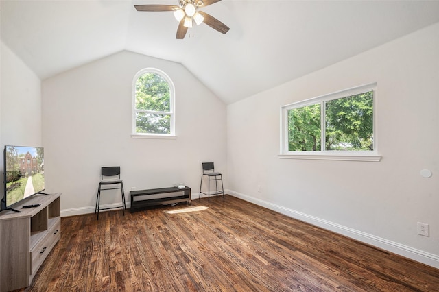 2145 Tartan Trl, Highland Village, TX 75077 - bonus room featuring dark wood finished floors, a ceiling fan, vaulted ceiling, and baseboards