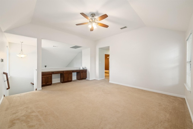 459 Bristol St, Roanoke, TX 76262 - additional living space featuring lofted ceiling, a ceiling fan, light colored carpet, and baseboards