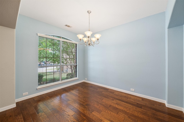 459 Bristol St, Roanoke, TX 76262 - unfurnished room with a chandelier, dark wood-style flooring, baseboards, and lofted ceiling