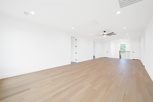 101 Crepe Myrtle, Corsicana, TX 75109 - unfurnished room featuring attic access, light wood finished floors, recessed lighting, baseboards, and a ceiling fan