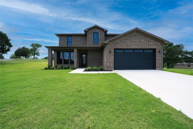 101 Crepe Myrtle, Corsicana, TX 75109 - view of front of home featuring brick siding, a front yard, a garage, and concrete driveway