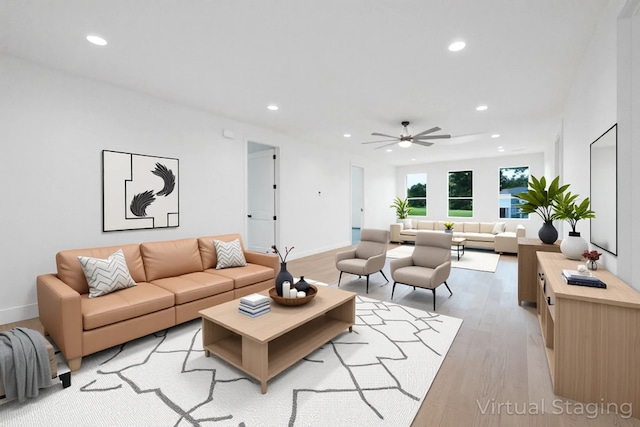 101 Crepe Myrtle, Corsicana, TX 75109 - living room with recessed lighting, light wood-type flooring, a ceiling fan, and baseboards