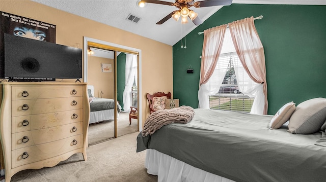 103 Shannon Dr, Allen, TX 75002 - bedroom featuring carpet, lofted ceiling, a closet, and a ceiling fan