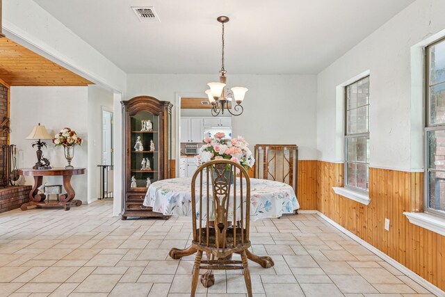 2227 Fm 2815 S, Bonham, TX 75418 - dining area with wood walls, a wainscoted wall, and a chandelier