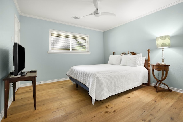 15810 Ranchita Dr, Dallas, TX 75248 - bedroom featuring ornamental molding, light wood finished floors, ceiling fan, and baseboards