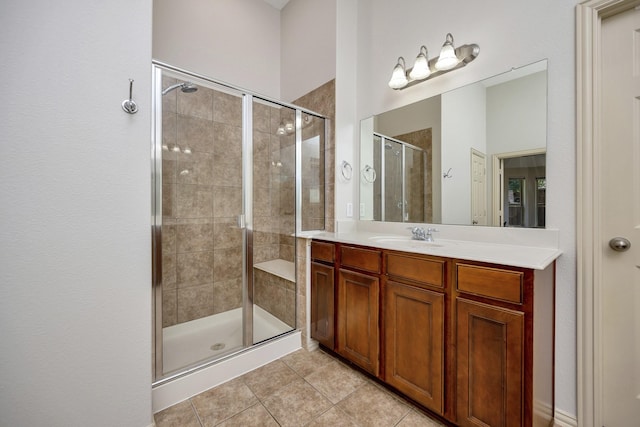 3532 Gallant Trl, Fort Worth, TX 76244 - bathroom featuring a stall shower, vanity, and tile patterned floors
