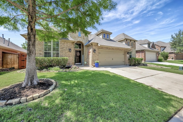 3532 Gallant Trl, Fort Worth, TX 76244 - traditional-style home with brick siding, a garage, a front yard, driveway, and roof with shingles