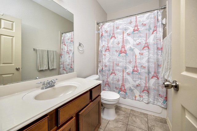 3532 Gallant Trl, Fort Worth, TX 76244 - bathroom with vanity, toilet, tile patterned flooring, and shower / tub combo with curtain