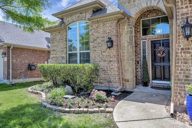 3532 Gallant Trl, Fort Worth, TX 76244 - doorway to property with brick siding, stone siding, and roof with shingles