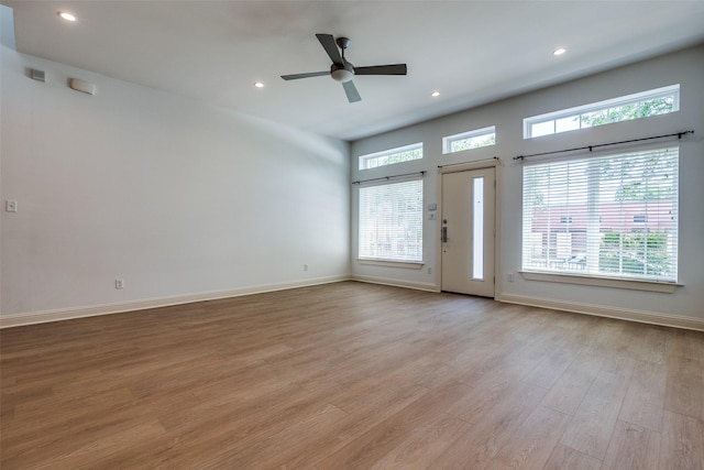 1811 S Ervay St, Dallas, TX 75215 - empty room featuring light wood-type flooring, recessed lighting, baseboards, and a ceiling fan
