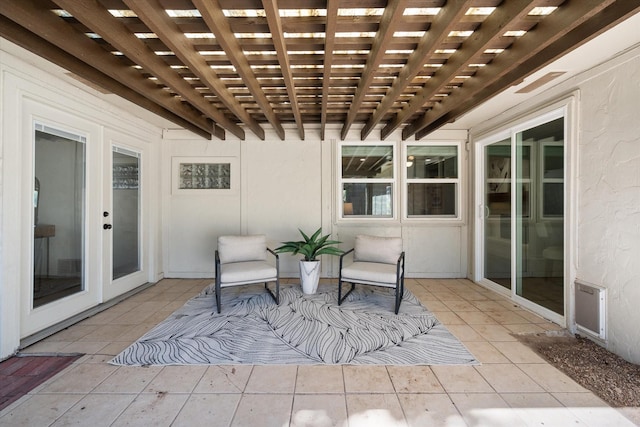 626 Pebblecreek Dr, Garland, TX 75040 - view of patio / terrace featuring a pergola and french doors