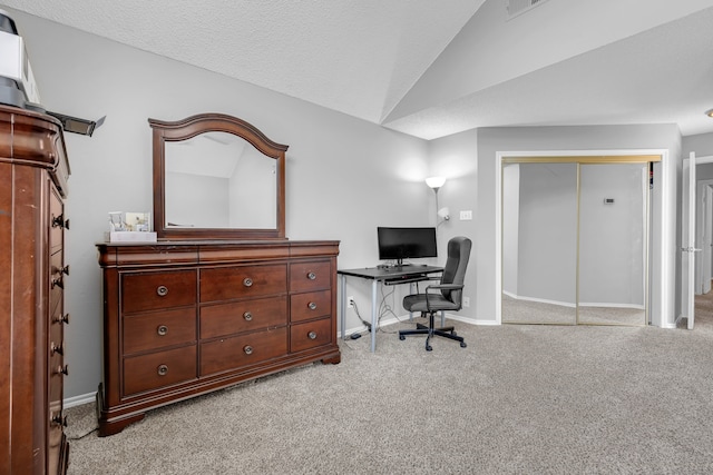 7413 Dana Ln, North Richland Hills, TX 76182 - office featuring carpet flooring, vaulted ceiling, and baseboards