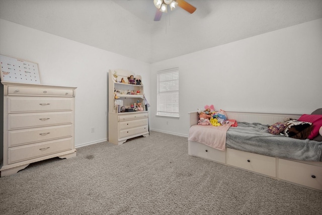 4207 Timber Trail Ct, Arlington, TX 76016 - bedroom with carpet floors, lofted ceiling, baseboards, and a ceiling fan