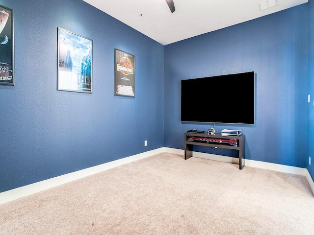 4124 Sandbrock Pkwy, Aubrey, TX 76227 - carpeted cinema featuring a ceiling fan and baseboards