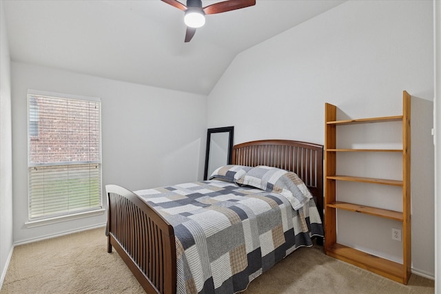 10237 Red Bluff Ln, Fort Worth, TX 76177 - bedroom with carpet flooring, lofted ceiling, a ceiling fan, and baseboards