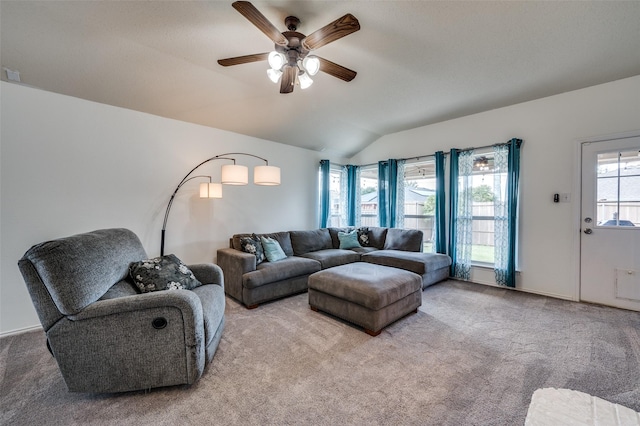4178 Parterre Dr, Frisco, TX 75033 - living room with carpet, ceiling fan, and lofted ceiling