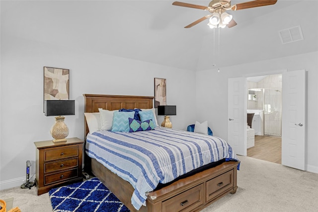 2512 Bunker Hill Dr, Burleson, TX 76028 - bedroom with carpet flooring, baseboards, vaulted ceiling, and a ceiling fan