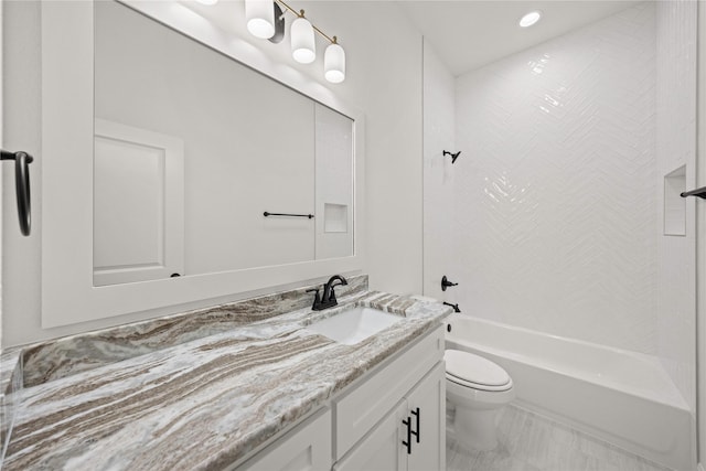 7009 Ranch View Pl, Springtown, TX 76082 - bathroom with vanity, toilet, shower / bathtub combination, and recessed lighting