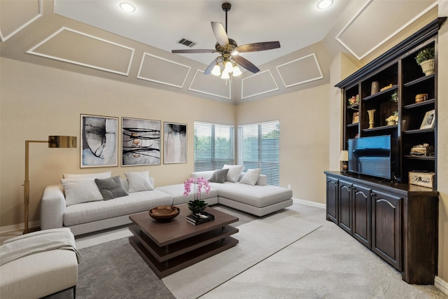 5005 Summerbrook Dr, Colleyville, TX 76034 - living room featuring ceiling fan, light carpet, baseboards, and recessed lighting