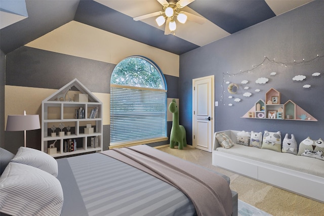 5005 Summerbrook Dr, Colleyville, TX 76034 - carpeted bedroom with vaulted ceiling and ceiling fan