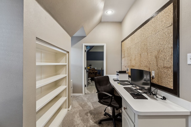 5005 Summerbrook Dr, Colleyville, TX 76034 - office space with light carpet, lofted ceiling, built in shelves, and baseboards