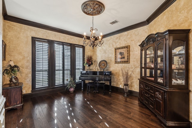 5005 Summerbrook Dr, Colleyville, TX 76034 - office area with a chandelier, baseboards, wood-type flooring, and ornamental molding