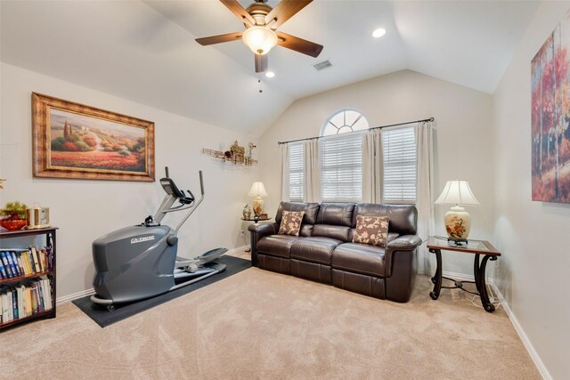 6702 Amesbury Ln, Rowlett, TX 75089 - carpeted living room with ceiling fan, lofted ceiling, and baseboards