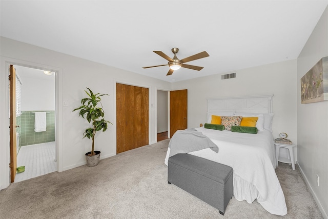 2607 Glendale Dr, Waco, TX 76710 - carpeted bedroom with baseboards, a ceiling fan, and ensuite bathroom