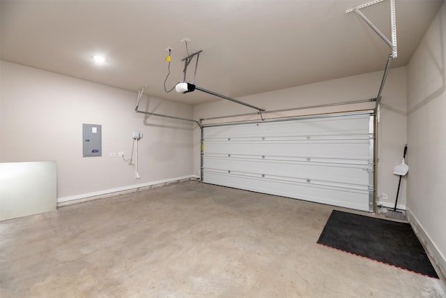222 Goosewood Dr, Mckinney, TX 75071 - garage with electric panel, a garage door opener, and baseboards
