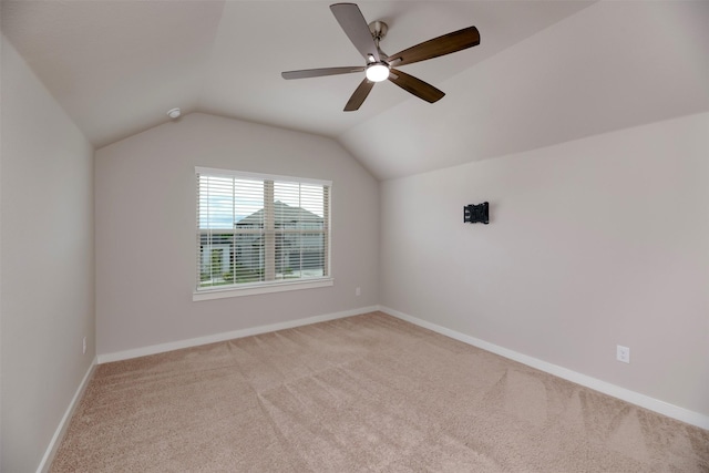 222 Goosewood Dr, Mckinney, TX 75071 - bonus room featuring carpet floors, vaulted ceiling, a ceiling fan, and baseboards