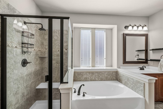952 Tara Dr, Burleson, TX 76028 - bathroom with a garden tub, a shower stall, and vanity