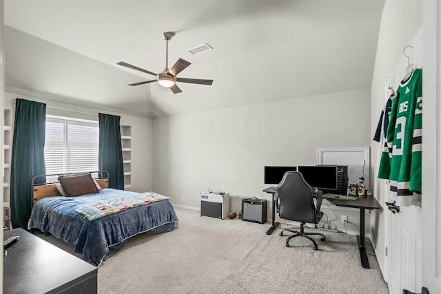 952 Tara Dr, Burleson, TX 76028 - bedroom with carpet, a desk, baseboards, vaulted ceiling, and a ceiling fan