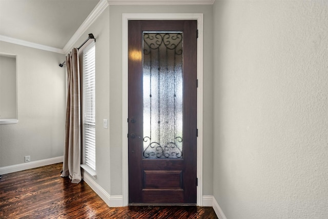 952 Tara Dr, Burleson, TX 76028 - entryway with dark wood-style floors, ornamental molding, healthy amount of natural light, and baseboards