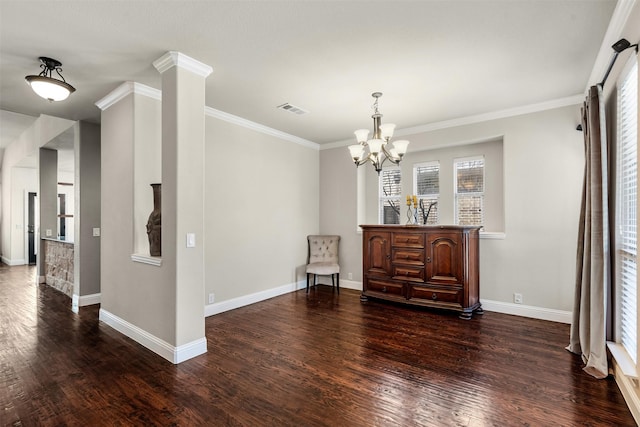 952 Tara Dr, Burleson, TX 76028 - living area with plenty of natural light, dark wood-style flooring, a chandelier, and ornamental molding