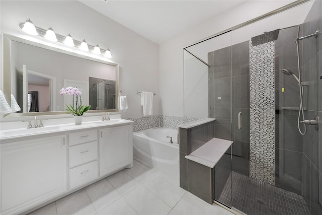 558 Lily St, Crowley, TX 76036 - full bath featuring a bath, double vanity, a shower stall, and tile patterned floors