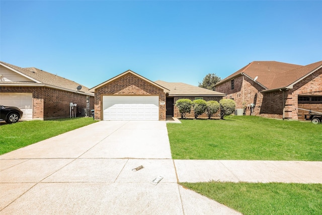 7660 Hollow Forest Dr, Fort Worth, TX 76123 - ranch-style home featuring brick siding, an attached garage, concrete driveway, and a front yard