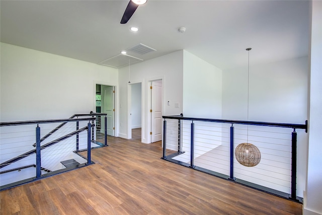 312 Beckham St, Sulphur Springs, TX 75482 - unfurnished room with attic access, wood finished floors, ceiling fan, a smoke detector, and recessed lighting