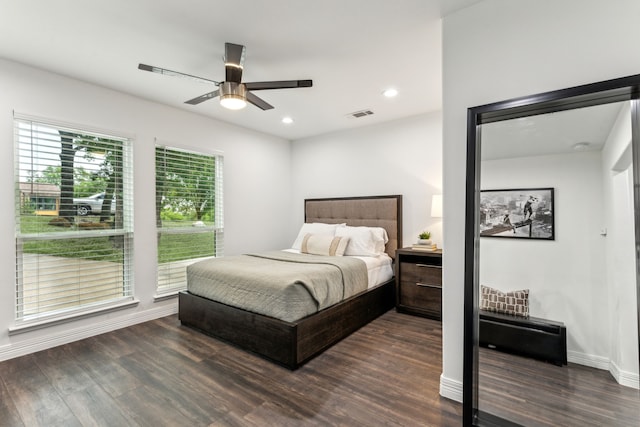 9132 Choctaw Trl, Flower Mound, TX 75022 - bedroom featuring dark wood finished floors, recessed lighting, ceiling fan, and baseboards
