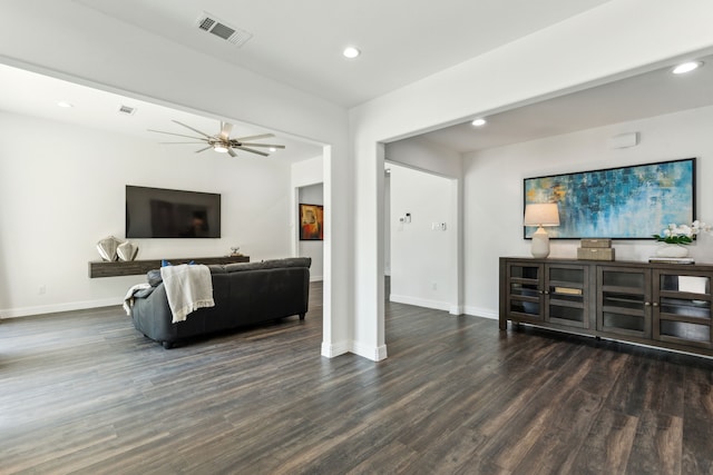 9132 Choctaw Trl, Flower Mound, TX 75022 - living room with wood finished floors, baseboards, recessed lighting, and ceiling fan