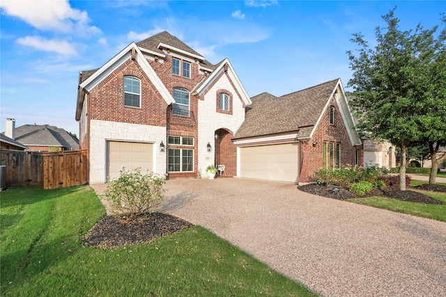 7224 Bucanero, Grand Prairie, TX 75054 - traditional-style home with concrete driveway, brick siding, central AC unit, and an attached garage