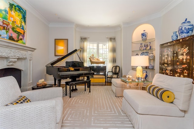 6406 Glendora Ave, Dallas, TX 75230 - living area featuring ornamental molding and a fireplace